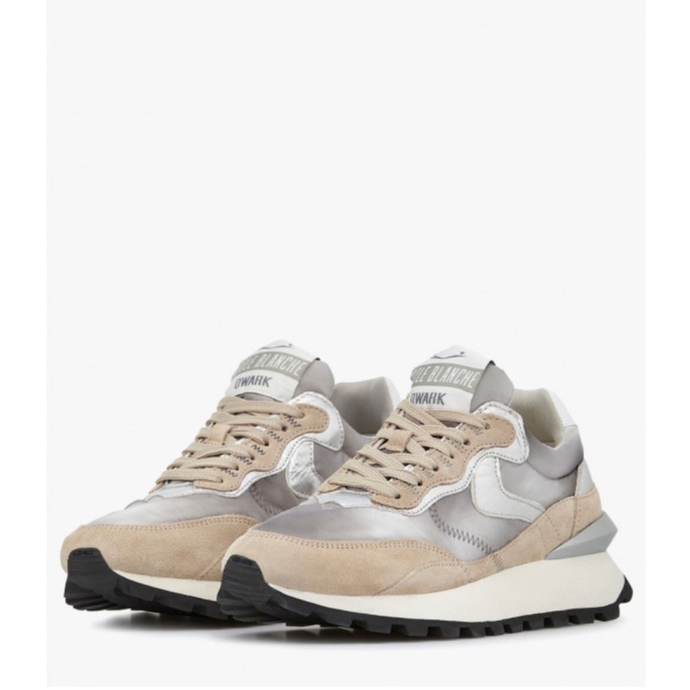 NWT VOILE BLANCHE QWARK HYPE WOMAN Leather and Fabric Sneakers in Grey-Beige